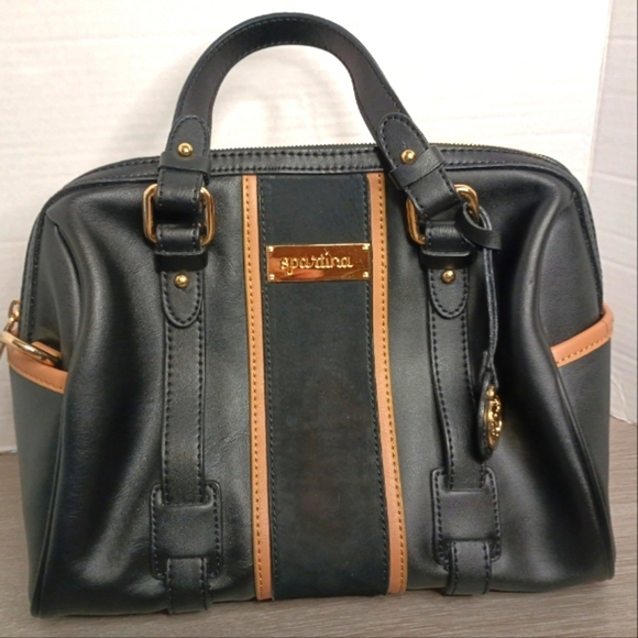 Spartina 449 daufuskie island Black Hollecker Satchel Purse Nubuck Leather - Picture 1 of 16